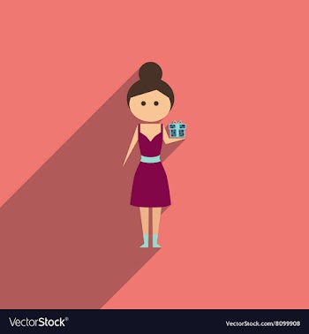 Flat icon with long shadow girl gift vector image