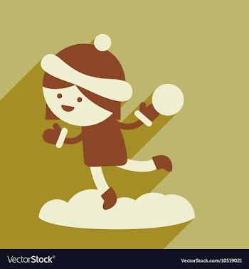 Flat icon with long shadow girl playing snowballs vector image