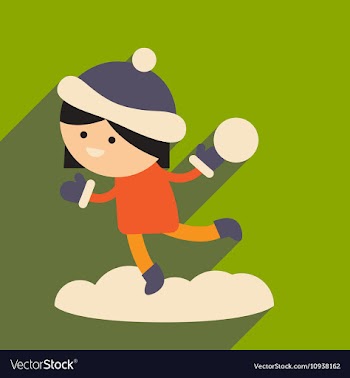 Flat icon with long shadow girl playing snowballs vector image