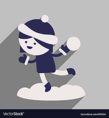Flat icon with long shadow girl playing snowballs vector image