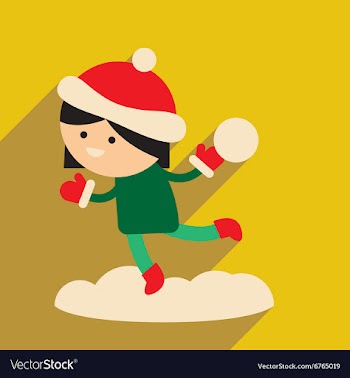 Flat icon with long shadow girl playing snowballs vector image