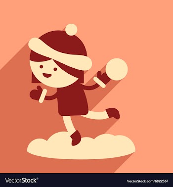 Flat icon with long shadow girl playing snowballs vector image