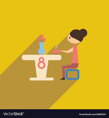 Flat icon with long shadow girl sitting at table vector image