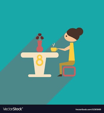 Flat icon with long shadow girl sitting at table vector image