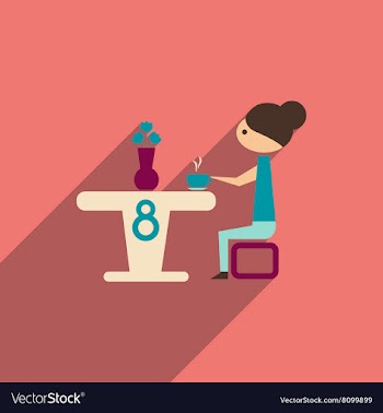 Flat icon with long shadow girl sitting at table vector image