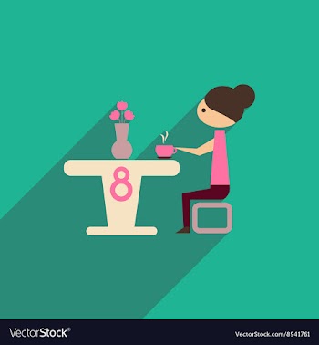 Flat icon with long shadow girl sitting at table vector image