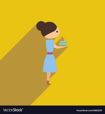 Flat icon with long shadow girl with cake vector image