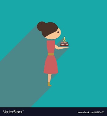 Flat icon with long shadow girl with cake vector image