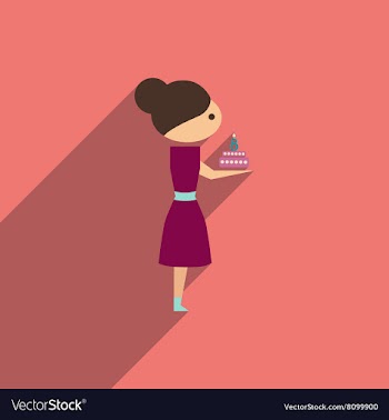 Flat icon with long shadow girl with cake vector image