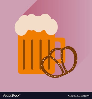 Flat icon with long shadow glass beer and snack vector image