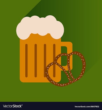 Flat icon with long shadow glass beer and snack vector image
