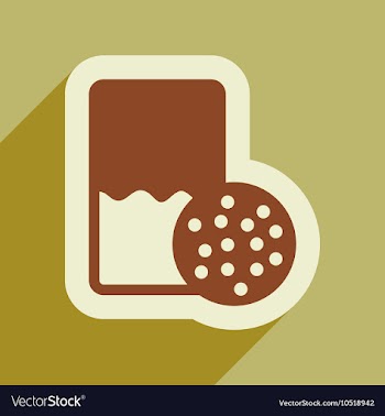 Flat icon with long shadow glass milk and cookies vector image