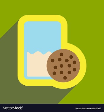 Flat icon with long shadow glass milk and cookies vector image