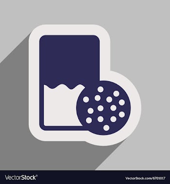 Flat icon with long shadow glass milk and cookies vector image