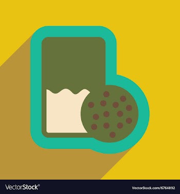 Flat icon with long shadow glass milk and cookies vector image