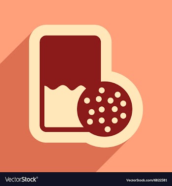 Flat icon with long shadow glass milk and cookies vector image