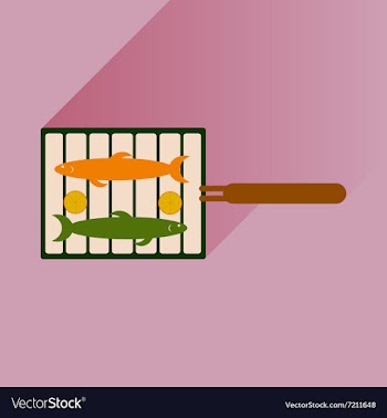 Flat icon with long shadow grilled fish vector image