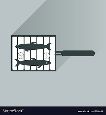 Flat icon with long shadow grilled fish vector image
