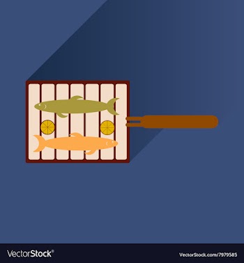 Flat icon with long shadow grilled fish vector image
