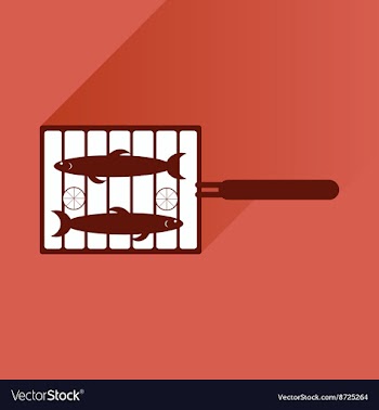 Flat icon with long shadow grilled fish vector image