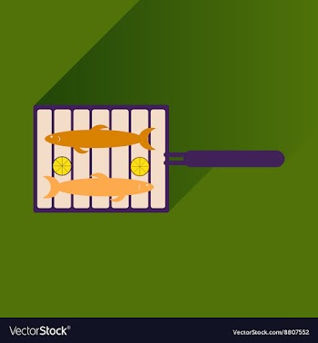 Flat icon with long shadow grilled fish vector image