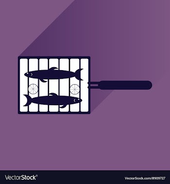 Flat icon with long shadow grilled fish vector image