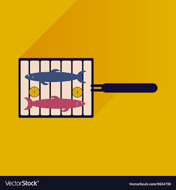 Flat icon with long shadow grilled fish vector image