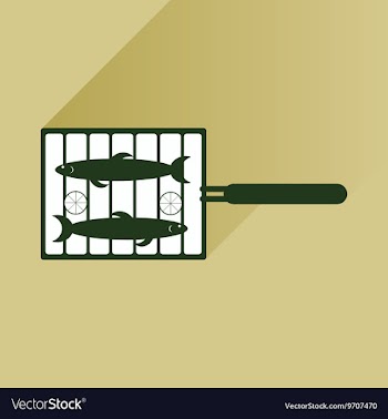 Flat icon with long shadow grilled fish vector image