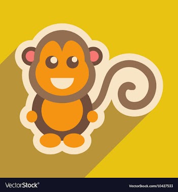 Flat icon with long shadow happy monkey vector image
