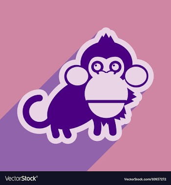 Flat icon with long shadow happy monkey vector image