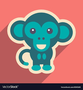 Flat icon with long shadow happy monkey vector image