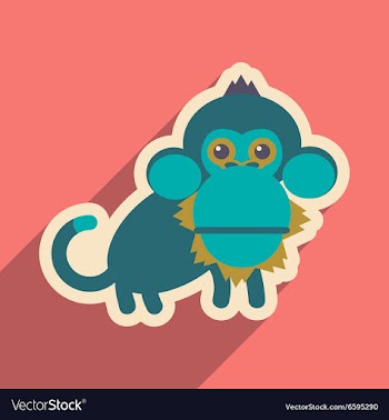 Flat icon with long shadow happy monkey vector image