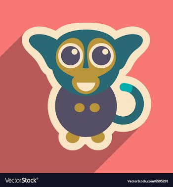 Flat icon with long shadow happy monkey vector image