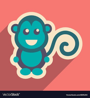 Flat icon with long shadow happy monkey vector image