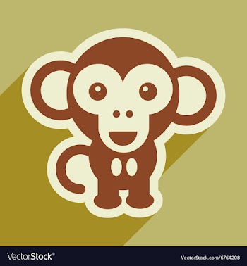 Flat icon with long shadow happy monkey vector image