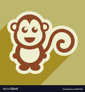 Flat icon with long shadow happy monkey vector image
