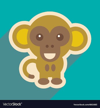 Flat icon with long shadow happy monkey vector image