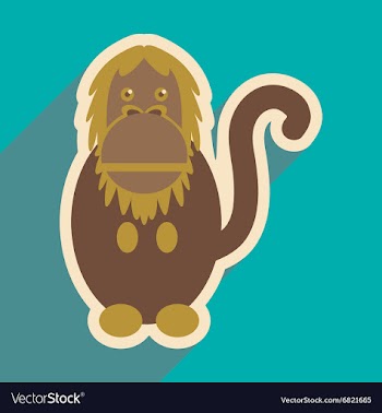 Flat icon with long shadow happy monkey vector image