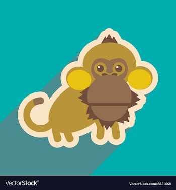Flat icon with long shadow happy monkey vector image