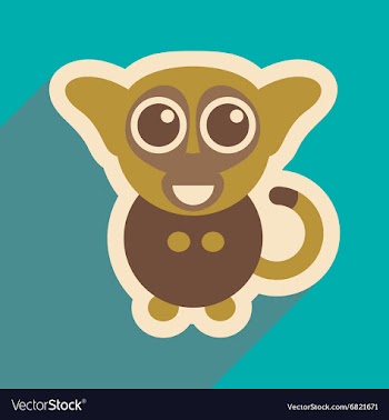Flat icon with long shadow happy monkey vector image