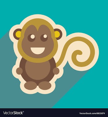 Flat icon with long shadow happy monkey vector image