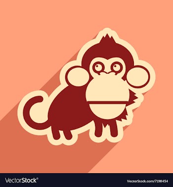 Flat icon with long shadow happy monkey vector image
