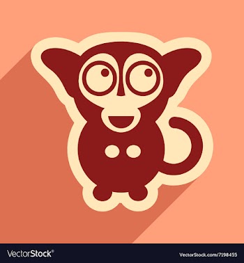 Flat icon with long shadow happy monkey vector image