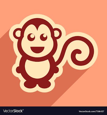 Flat icon with long shadow happy monkey vector image