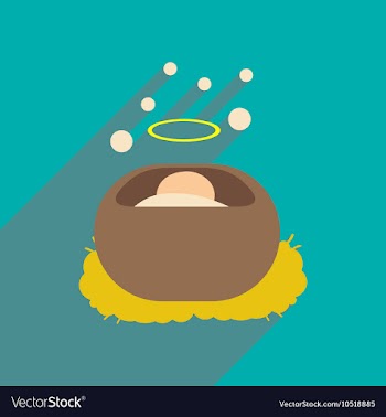 Flat icon with long shadow Jesus in manger vector image