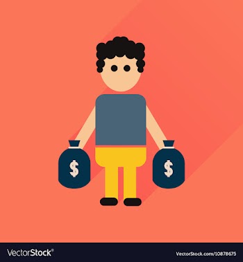 Flat icon with long shadow man bags of money vector image