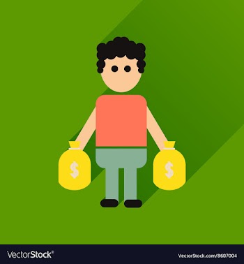 Flat icon with long shadow man bags of money vector image