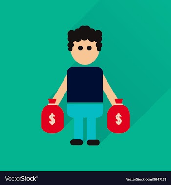 Flat icon with long shadow man bags of money vector image