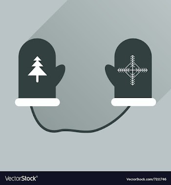 Flat icon with long shadow mittens and snowflakes vector image