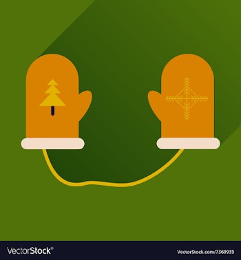 Flat icon with long shadow mittens and snowflakes vector image